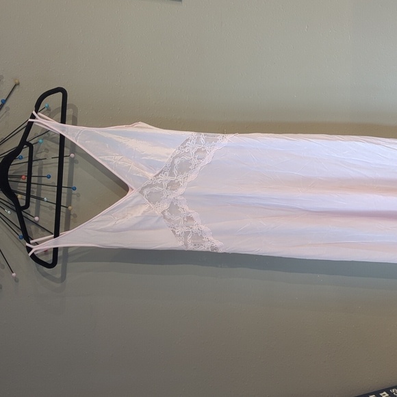 Vintage Maxi JCPenney Light Pink Gown Slip Dress Lace Nylon Y2K Fairy Semi Sheer - Picture 4 of 14